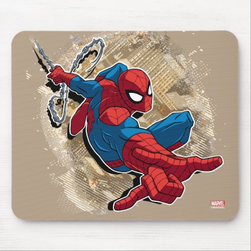Spider_Man Web Slinging Above Grunge City Mouse Pad