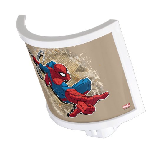 Spider-Man Web Slinging Above Grunge City Night Light (Angled)