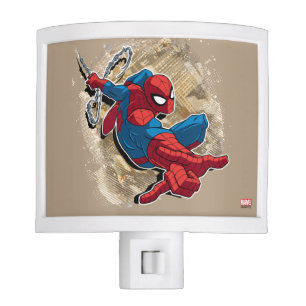 Spider-Man Web Slinging Above Grunge City Night Light