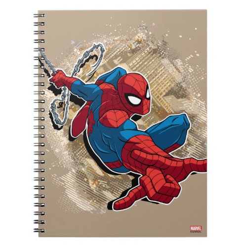 Spider_Man Web Slinging Above Grunge City Notebook