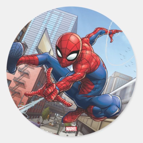 Spider_Man Web Slinging By Train Classic Round Sticker