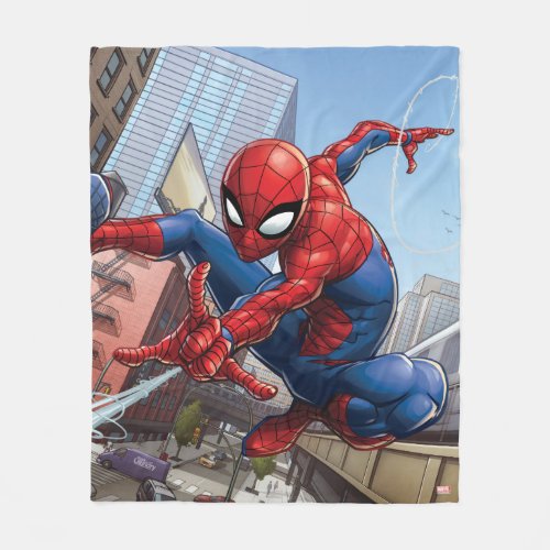 Spider_Man Web Slinging By Train Fleece Blanket