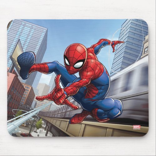 Spider_Man Web Slinging By Train Mouse Pad