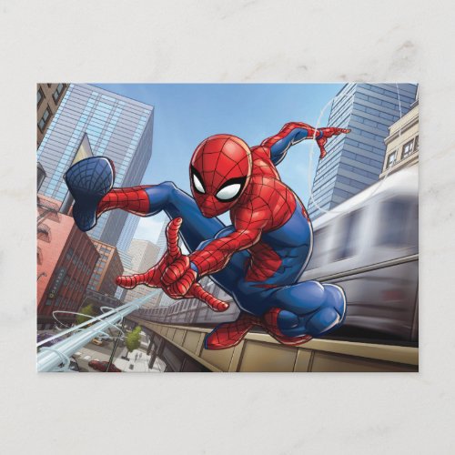 Spider_Man Web Slinging By Train Postcard