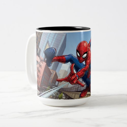 Spider_Man Web Slinging By Train Two_Tone Coffee Mug