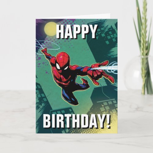 Spider_Man Web Slinging From Above Card