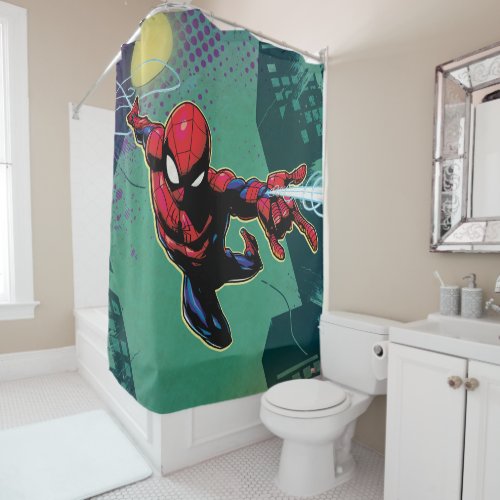 Spider-Man Web Slinging From Above Shower Curtain