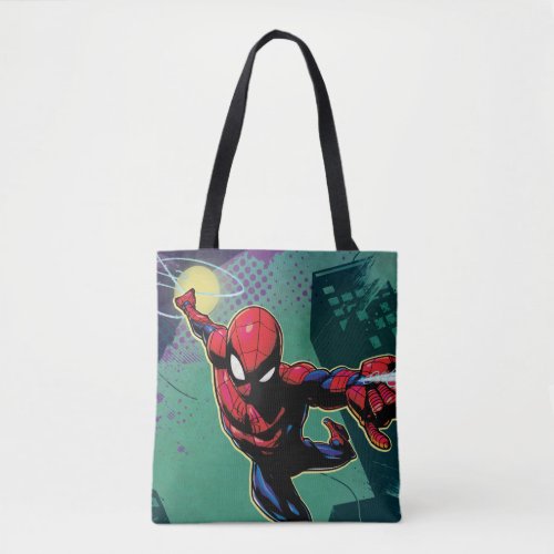Spider_Man Web Slinging From Above Tote Bag