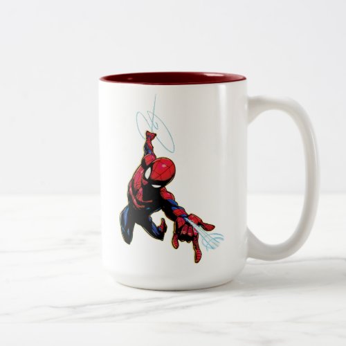 Spider_Man Web Slinging From Above Two_Tone Coffee Mug