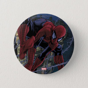 Spider-Man Web Slinging From Daily Bugle Pinback Button