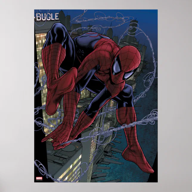 Spider-man Web Slinging From Daily Bugle Poster 