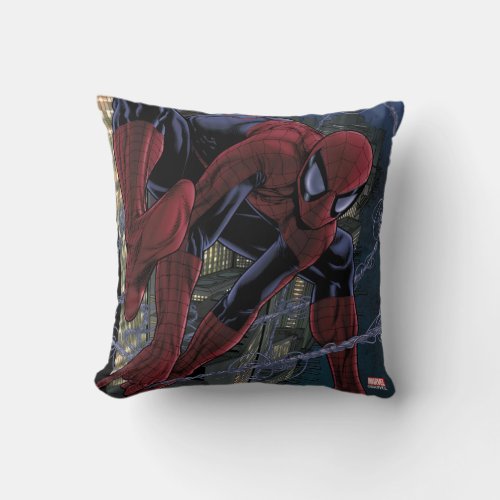 Spider_Man Web Slinging From Daily Bugle Throw Pillow