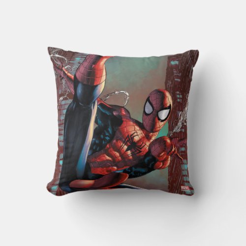 Spider_Man Web Slinging In City Marker Drawing Throw Pillow