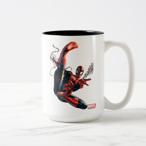 Spider_Man Web Slinging In City Marker Drawing Two_Tone Coffee Mug