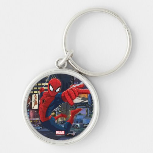 Spider_Man Web Slinging Through Traffic Keychain