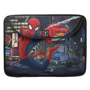 Spider-Man Web Slinging Through Traffic MacBook Pro Sleeve