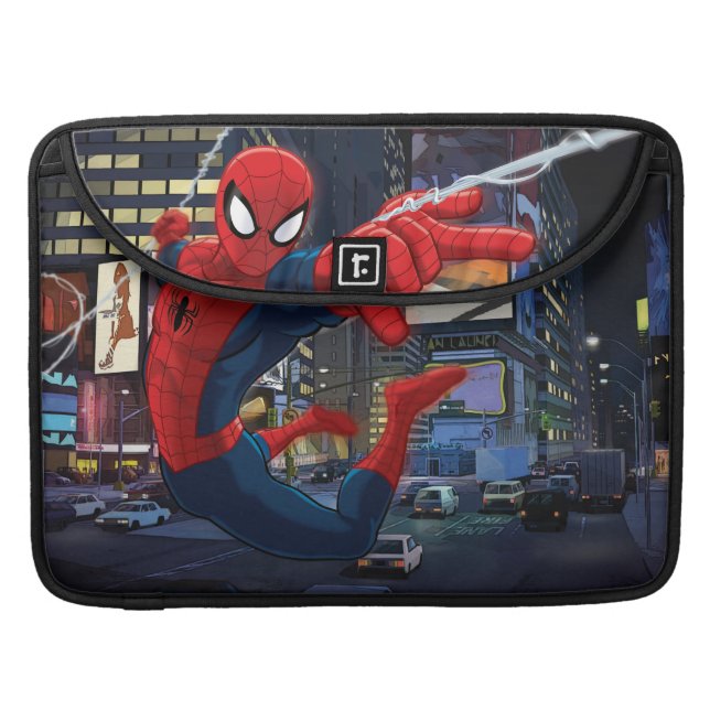 Spider-Man Web Slinging Through Traffic MacBook Pro Sleeve (Front Closed)