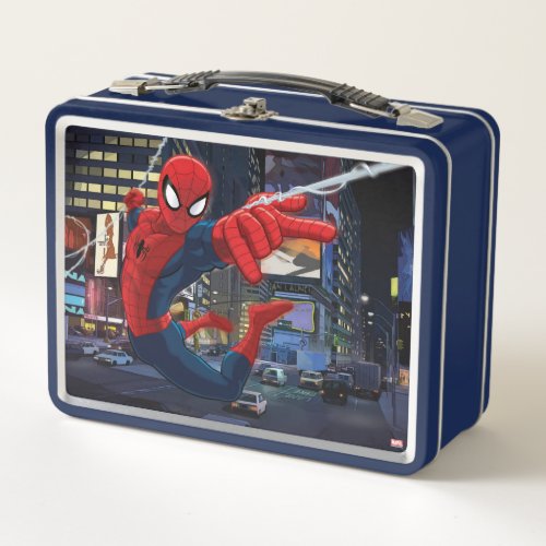 Spider_Man Web Slinging Through Traffic Metal Lunch Box
