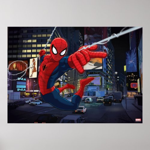 Spider_Man Web Slinging Through Traffic Poster