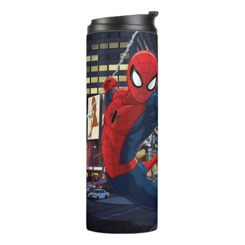 Spider_Man Web Slinging Through Traffic Thermal Tumbler