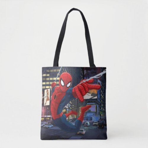 Spider_Man Web Slinging Through Traffic Tote Bag