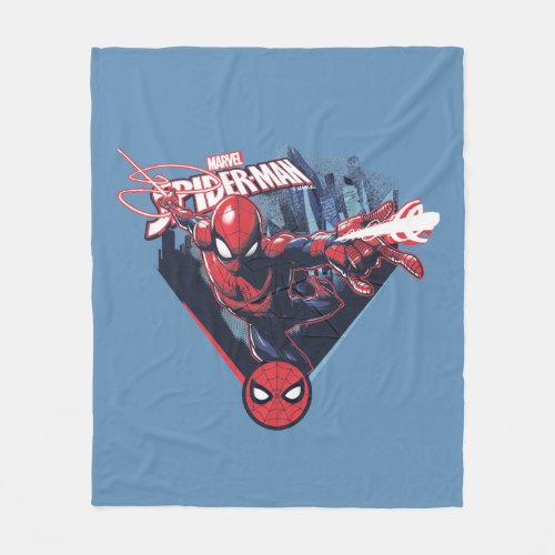 Spider_Man  Web_Swinging Over City Badge Fleece Blanket