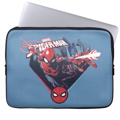 Spider_Man  Web_Swinging Over City Badge Laptop Sleeve