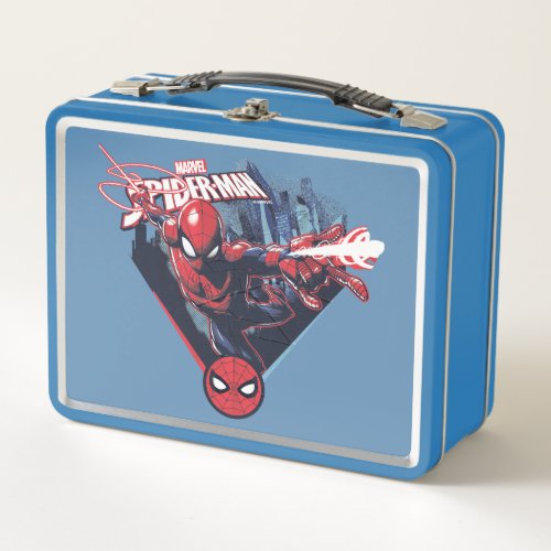 Spider_Man  Web_Swinging Over City Badge Metal Lunch Box