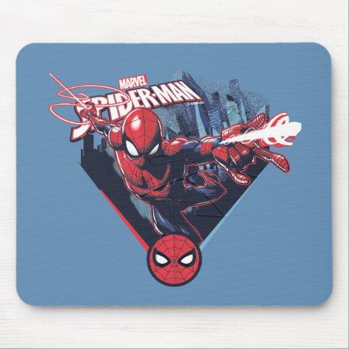 Spider_Man  Web_Swinging Over City Badge Mouse Pad