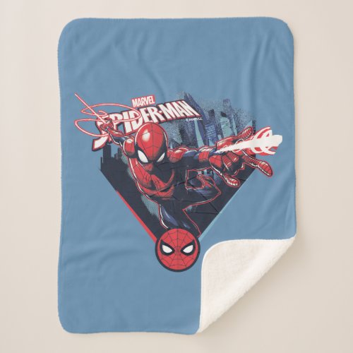 Spider_Man  Web_Swinging Over City Badge Sherpa Blanket