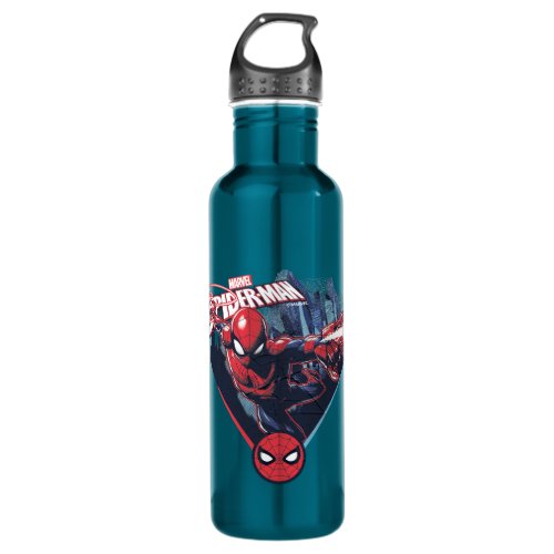 Spider_Man  Web_Swinging Over City Badge Stainless Steel Water Bottle