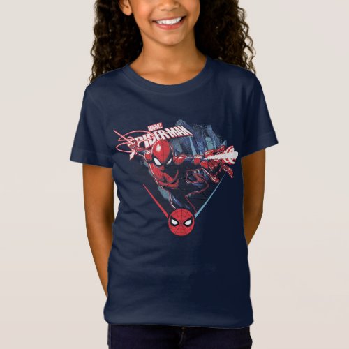 Spider_Man  Web_Swinging Over City Badge T_Shirt