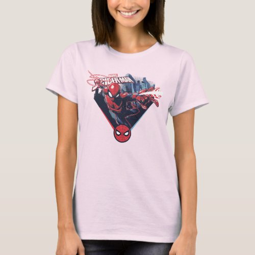 Spider_Man  Web_Swinging Over City Badge T_Shirt