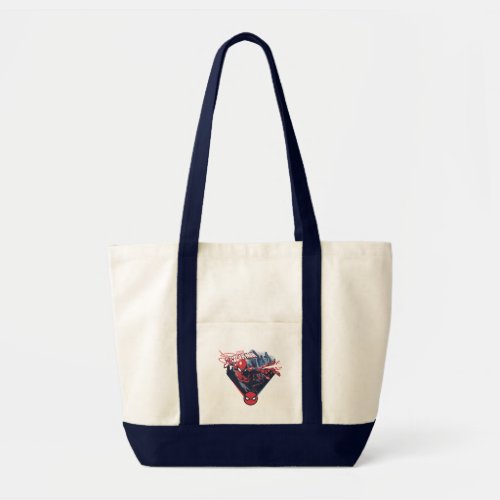 Spider_Man  Web_Swinging Over City Badge Tote Bag