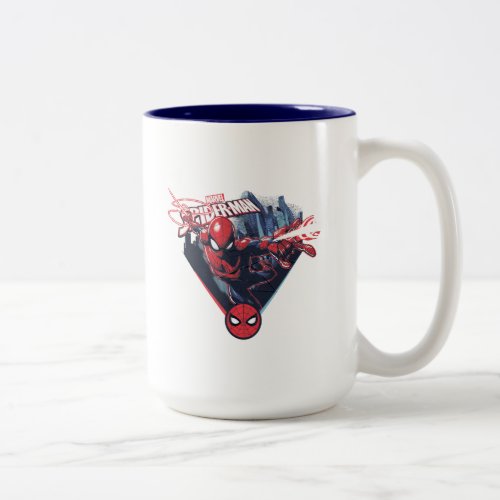 Spider_Man  Web_Swinging Over City Badge Two_Tone Coffee Mug