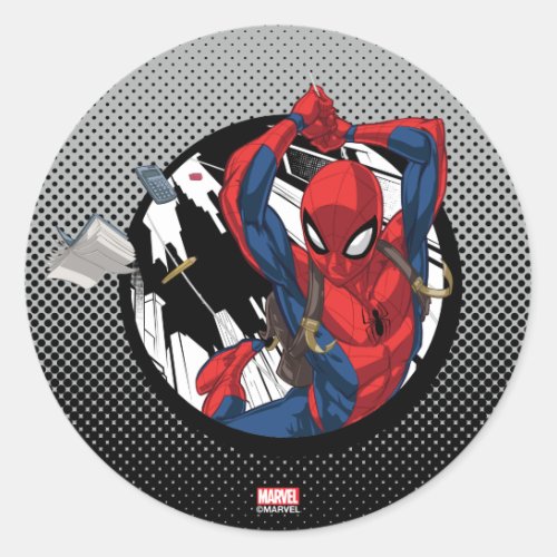 Spider_Man  Web_Swinging With Backpack Classic Round Sticker