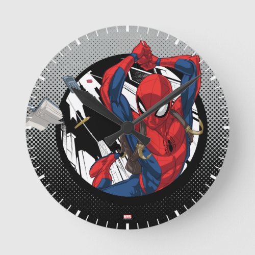Spider_Man  Web_Swinging With Backpack Round Clock