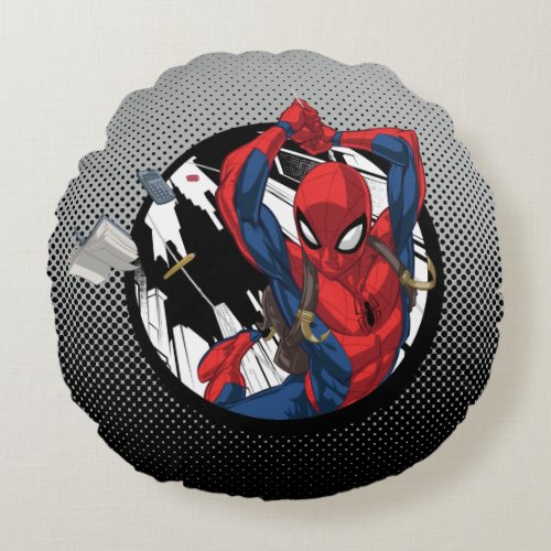 Spider_Man  Web_Swinging With Backpack Round Pillow