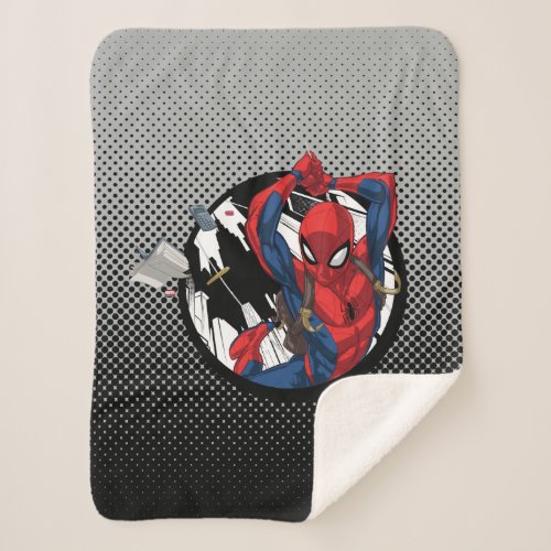 Spider_Man  Web_Swinging With Backpack Sherpa Blanket