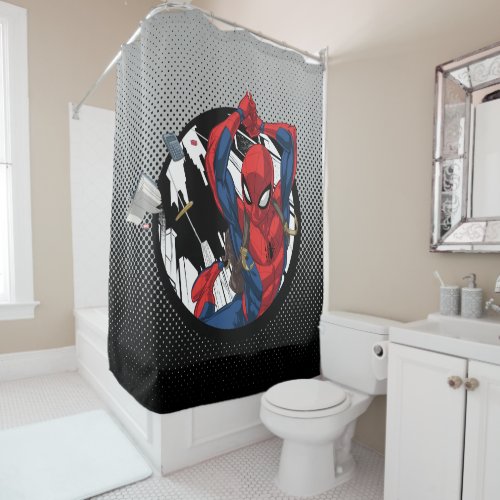 Spider_Man  Web_Swinging With Backpack Shower Curtain