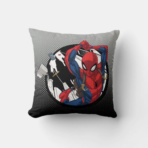 Spider_Man  Web_Swinging With Backpack Throw Pillow