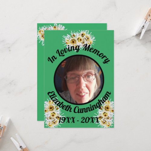 Spider Mums Photo Green Memory Quote Memorial Card