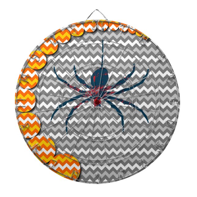 Spider on Gray Chevron Zigzag Pattern Dart Board (Front)