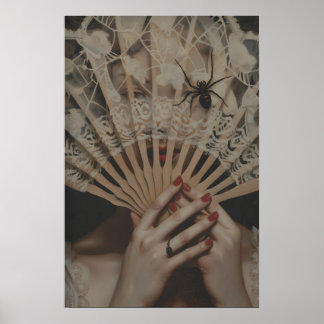 Spider On Hand Fan Mysterious Victorian Woman Poster