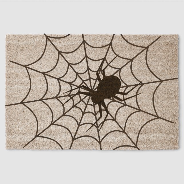 Spider on its spiderweb Halloween Fiber Doormat (Front)