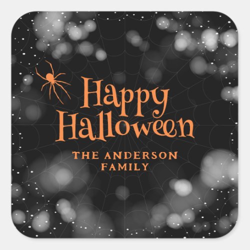 Spider on The Web Happy Halloween Square Sticker