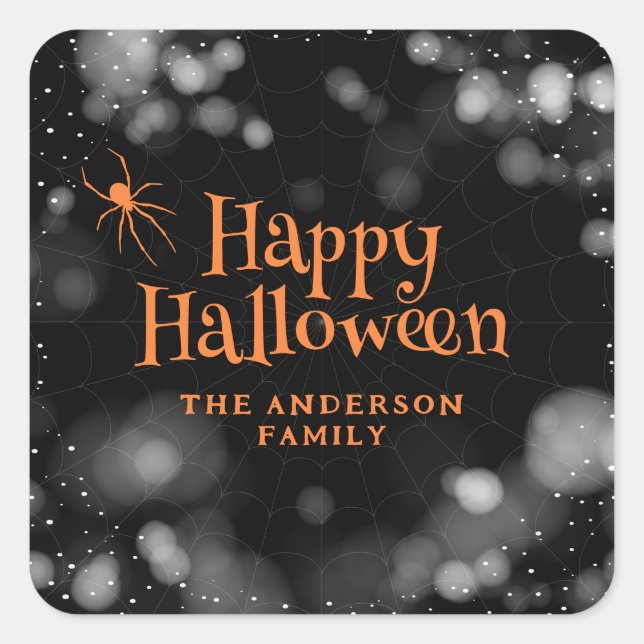 Spider on The Web Happy Halloween Square Sticker (Front)