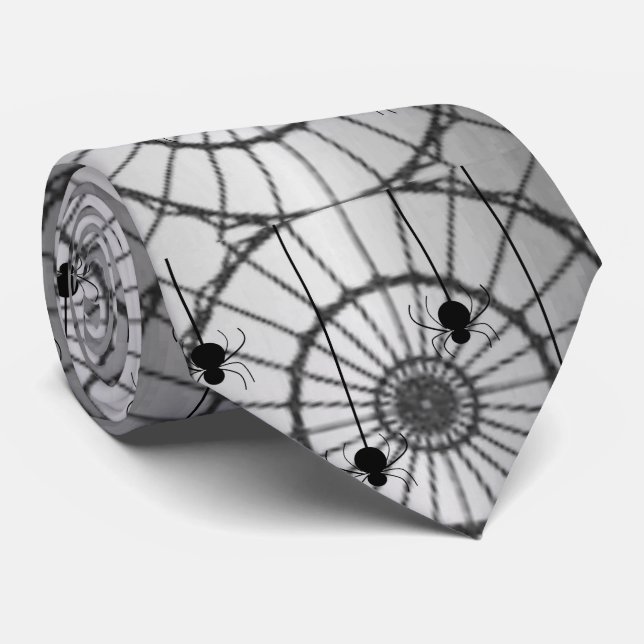 Spider on Web Tie-Gray Neck Tie (Rolled)