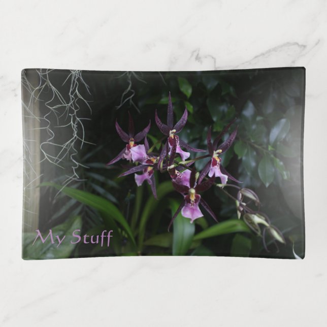 Spider Orchid Purple Flowers Trinket Tray (Front)