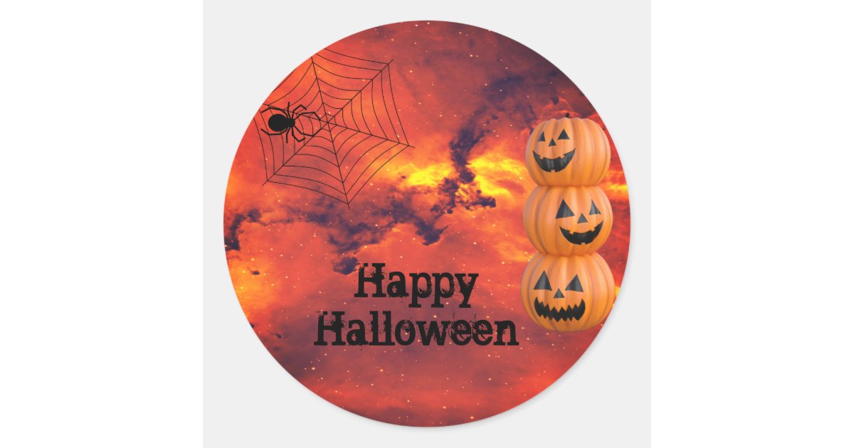 Spider Pumpkins Halloween Classic Round Sticker | Zazzle